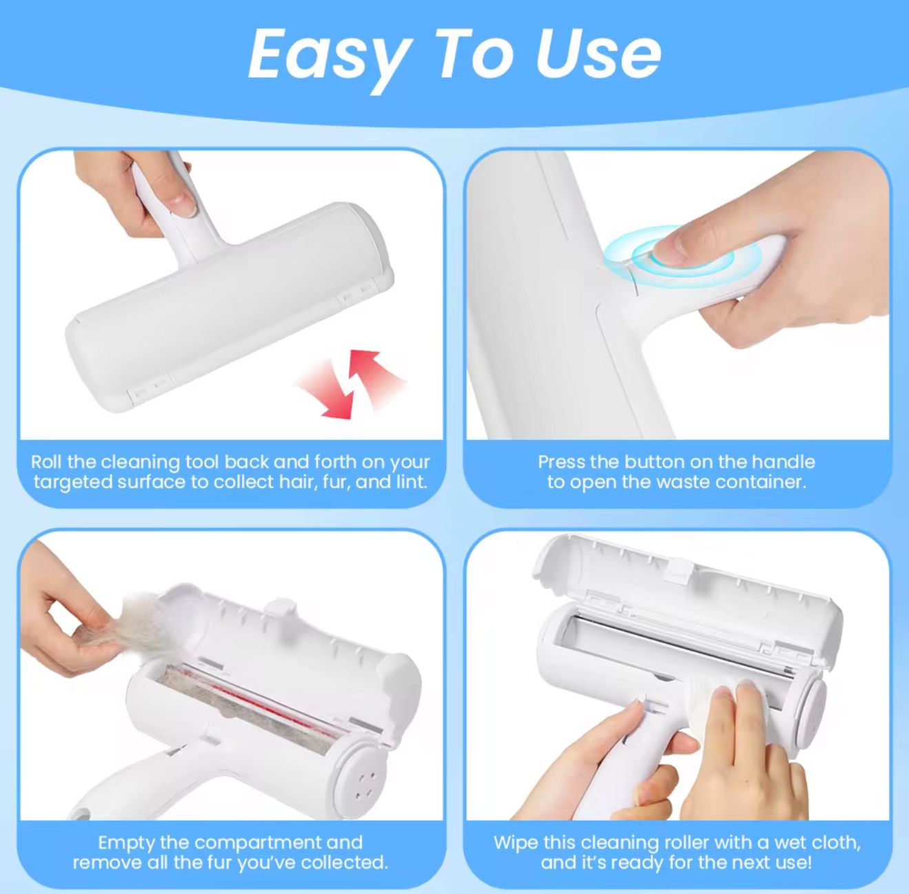 Pet hair removal roller